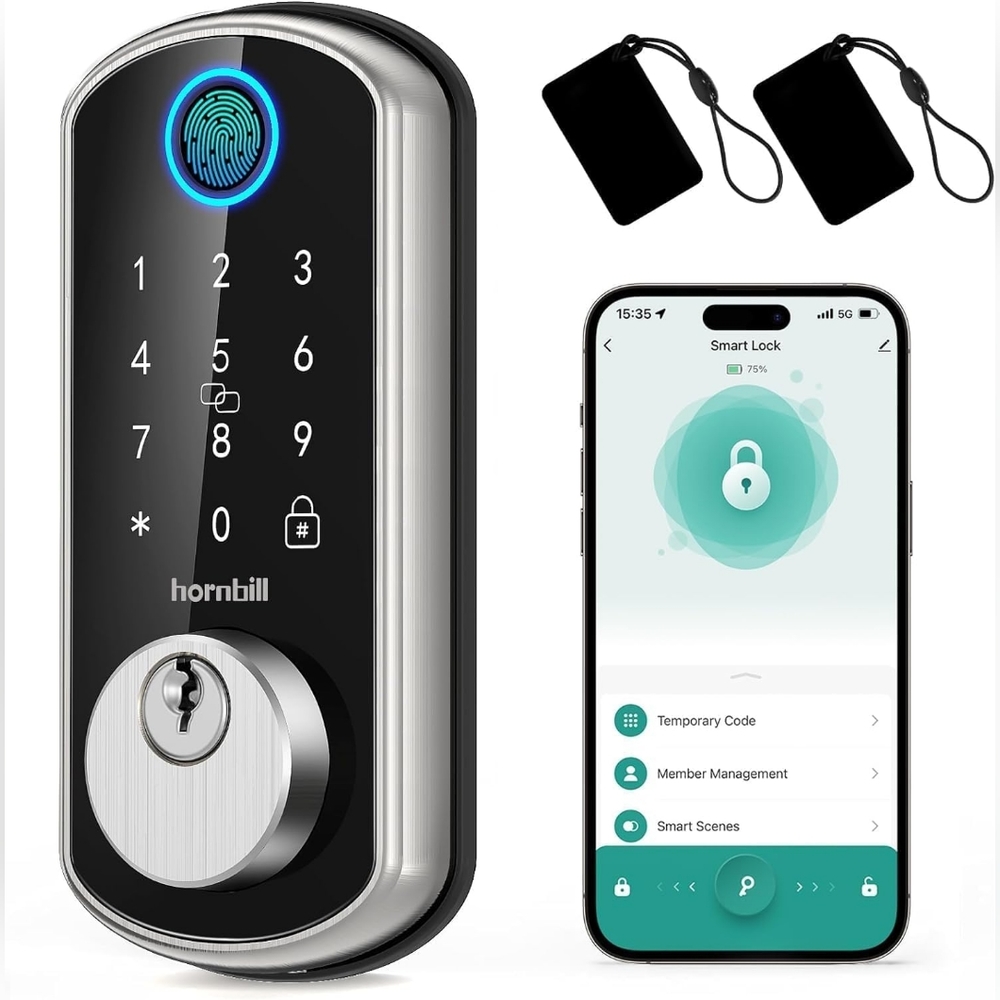 50% Off!! New Hornbill Smart Front Door Lock Keyless Entry Fingerprint Deadbolt